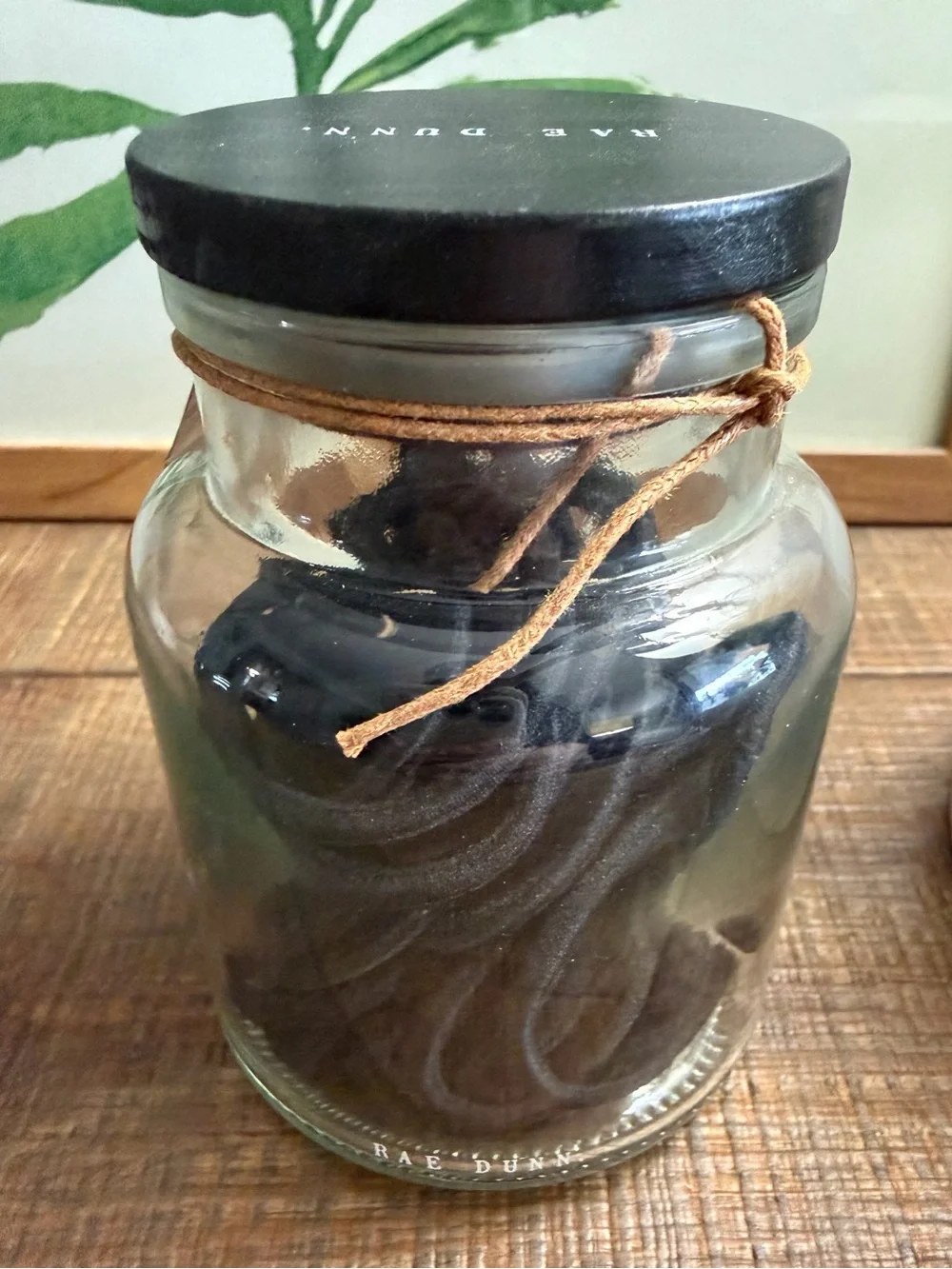 Rae Dunn Black Glass Hair Bands Jar with Black Lid